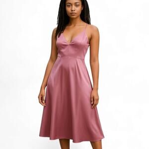 H&M A-line Fit & Flare Midi Dress In Blush Pink Size 8 NWT